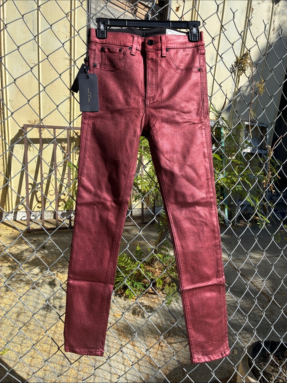 rag & bone Metallic Red High Rise Ankle Skinny Jeans NWT Size 27